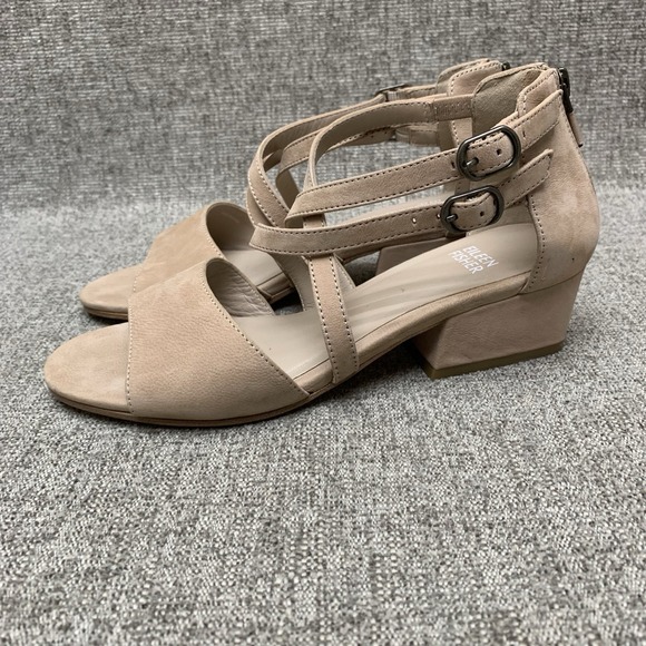 Eileen Fisher women Sandals Kyra tan Nubuck Leather Open‎ Peep Toe Size 6 - Picture 6 of 14
